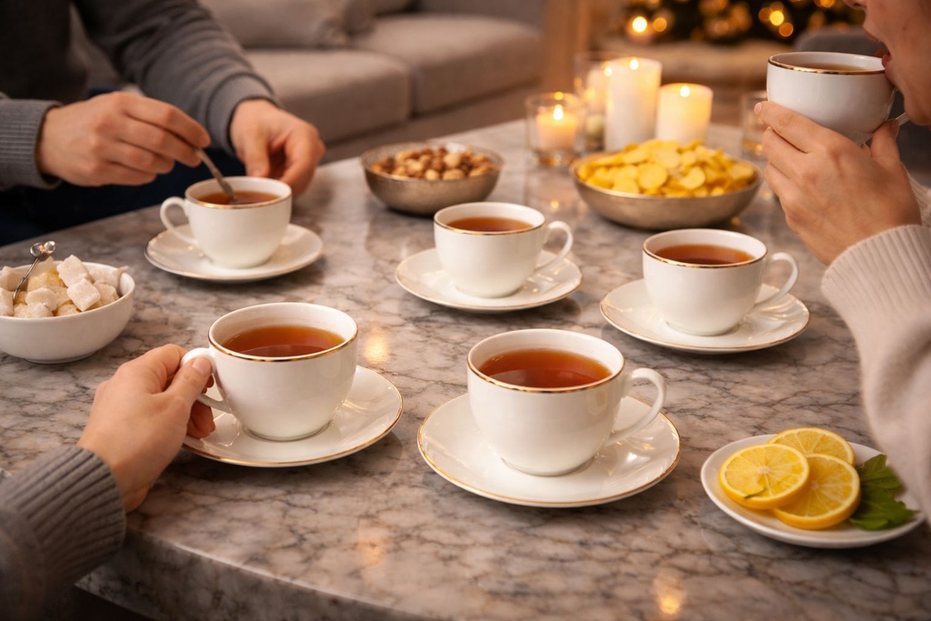 طقم شاي بورسلين 12 قطعة 6 مجات مع 6 اطباق