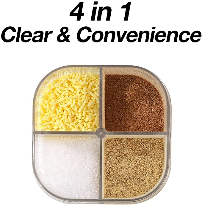 علبة توابل شفافة 4 في 1 بأغطية للملح والفلفل مثالية للسفرة