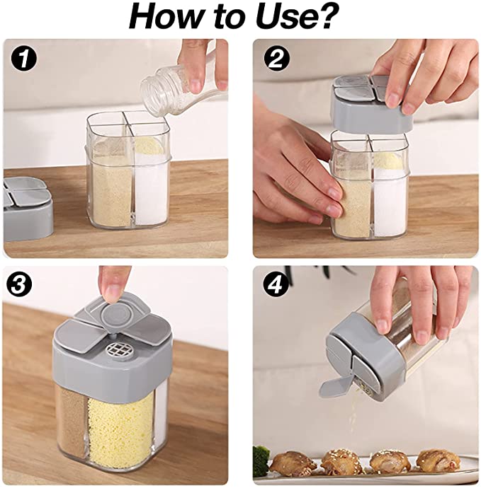 علبة توابل شفافة 4 في 1 بأغطية للملح والفلفل مثالية للسفرة