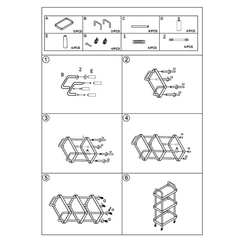 عربة ٣ دور متنقلة متعددة الأستخدام لتقديم الطعام وللتنظيم والتخزين مناسبة للمطبخ والحمام وغرف النوم