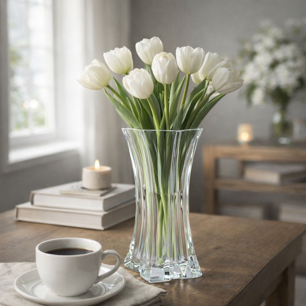فازة زجاج شفاف شيك للورد بشكل مميز للديكور