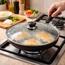 طاسة تيفلون بغطاء زجاجي بمقبض لسهولة الحمل - مقاس 28 سم