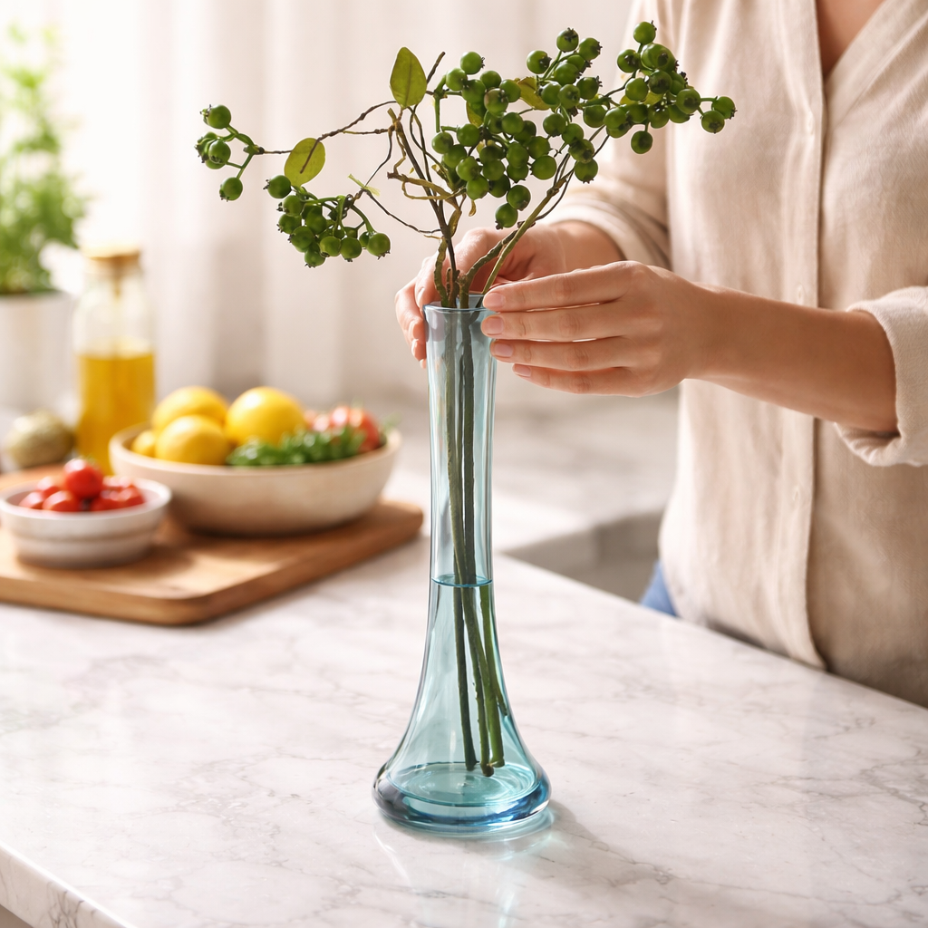 فازة ورد شيك طويلة باللون الأخضر لتجديد ديكور البيت