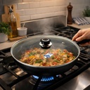 طاسة تيفلون بغطاء زجاجي بمقبض لسهولة الحمل - مقاس 30 سم