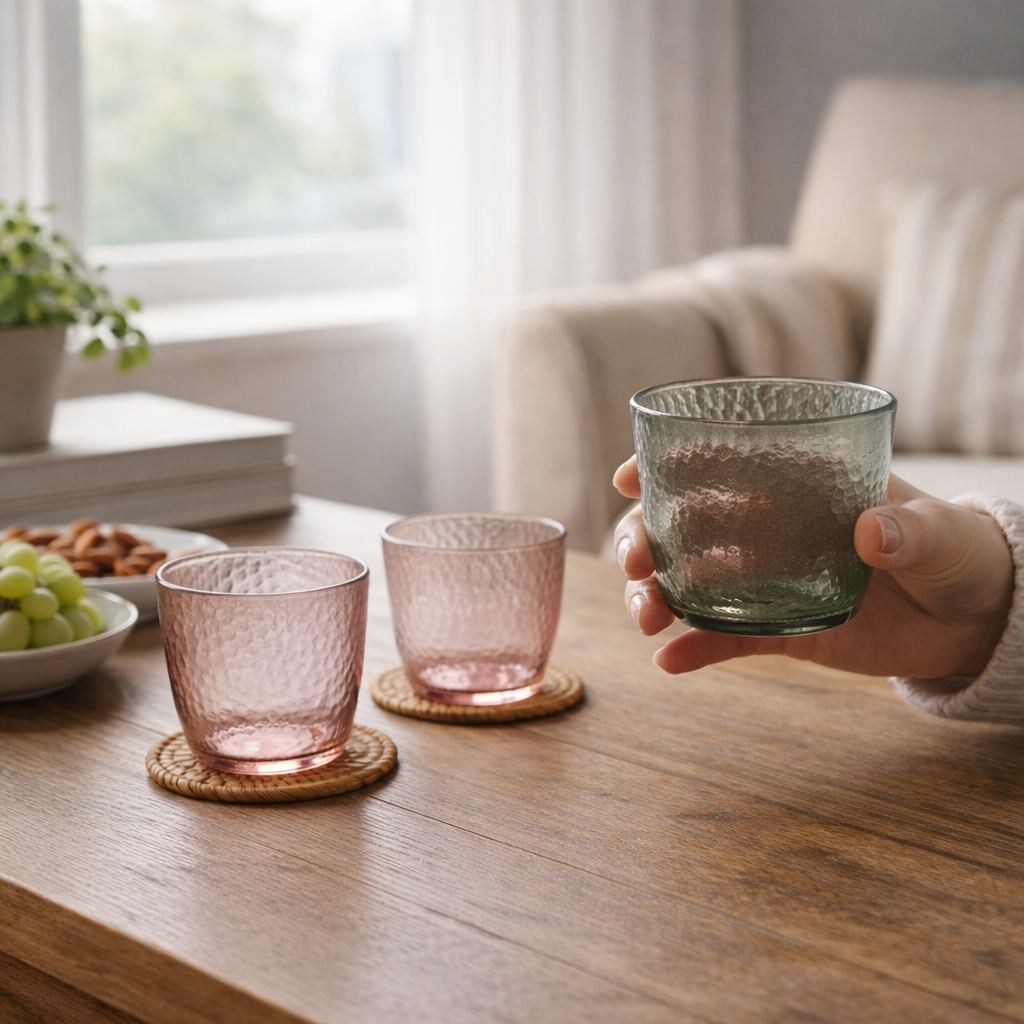 طقم كوبايات زجاج مصنفر ملون 6 قطع بسعة 220 ملي