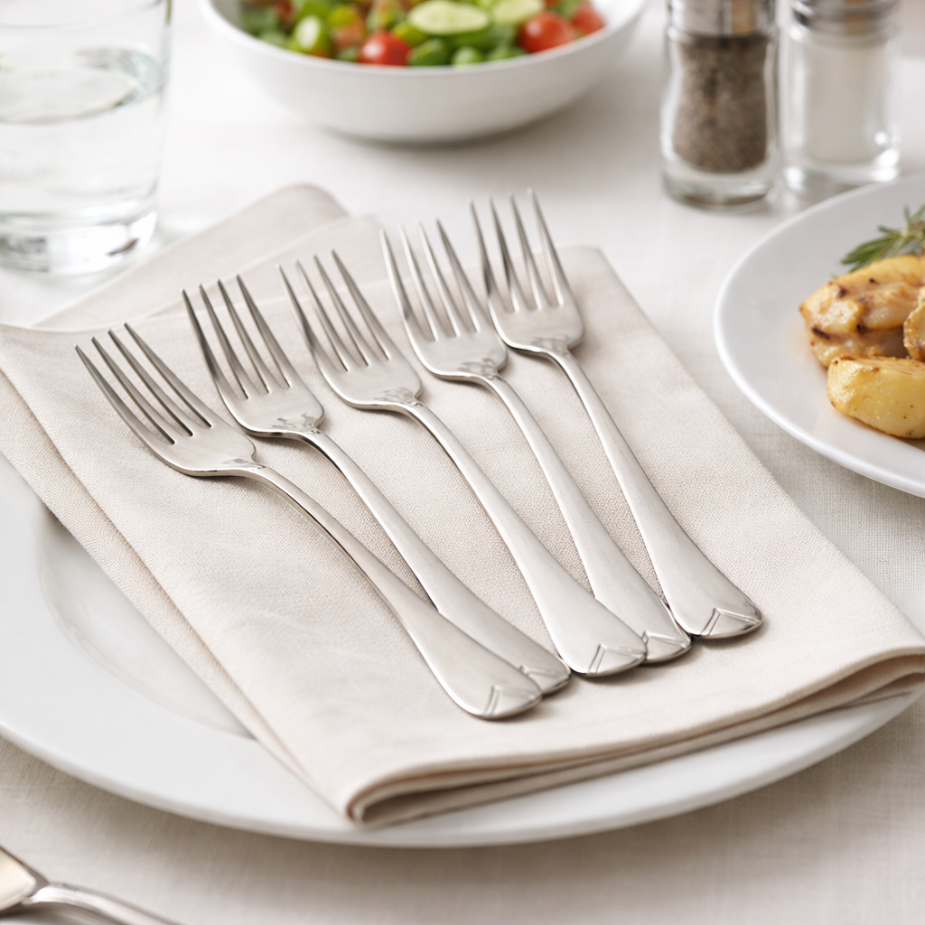 طقم شوك استانلس ستيل تركي 12 قطعة باللون الفضي