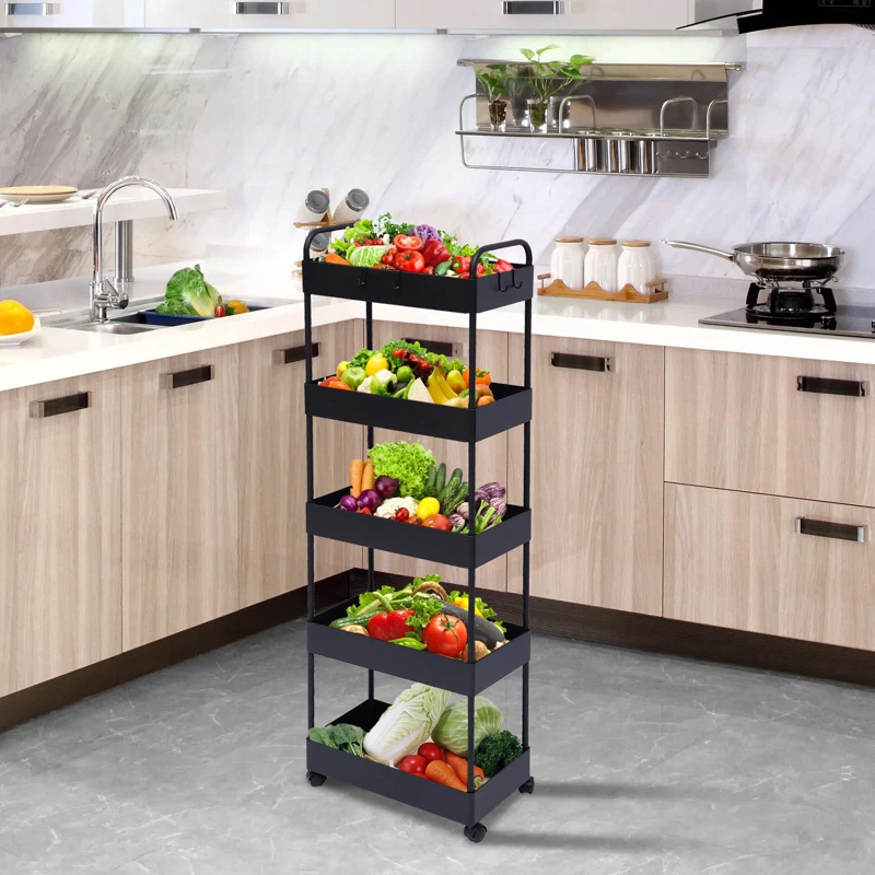 عربة تخزين ومنظم 4 أدوار بعجلات لسهولة الحركة لتنظيم أدوات المطبخ والحمام