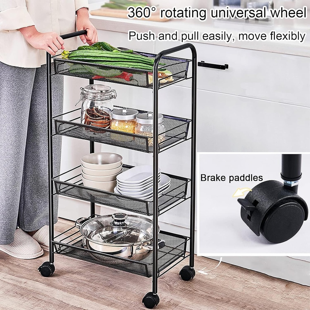 عربة تخزين ومنظم 4 أدوار بعجلات لسهولة الحركة لتنظيم أدوات المطبخ والحمام