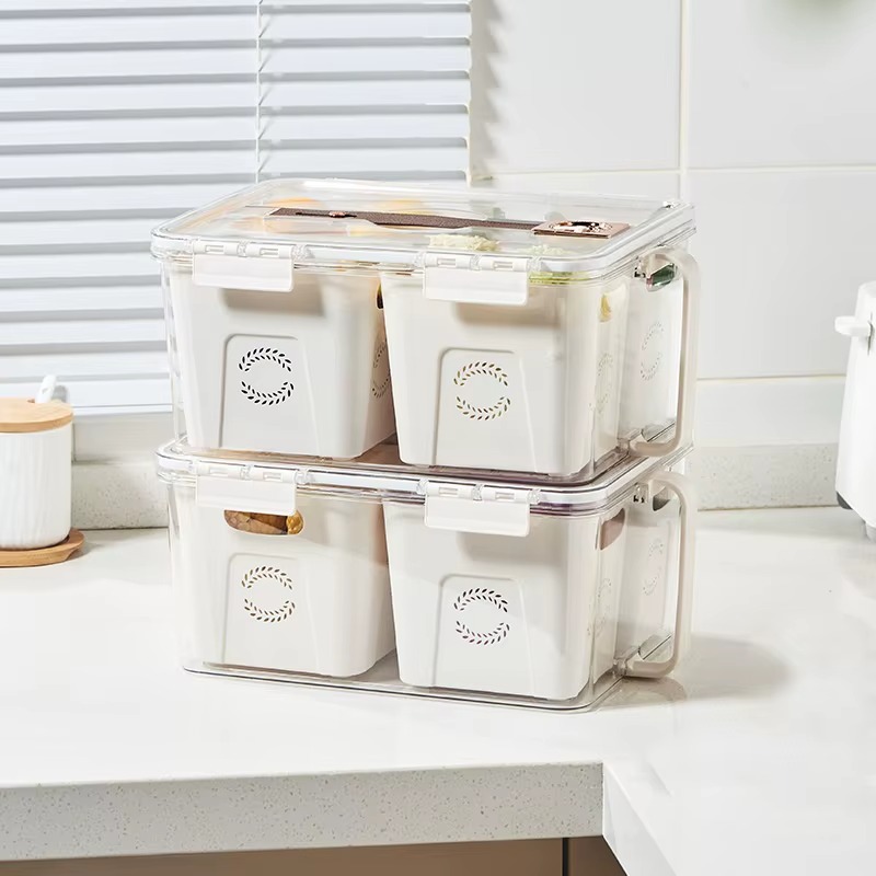 علبة ومنظم تلاجة اكريليك بمقبض وغطاء محكم بيد مقسمة ل 4 خانات بسعة 7 لتر