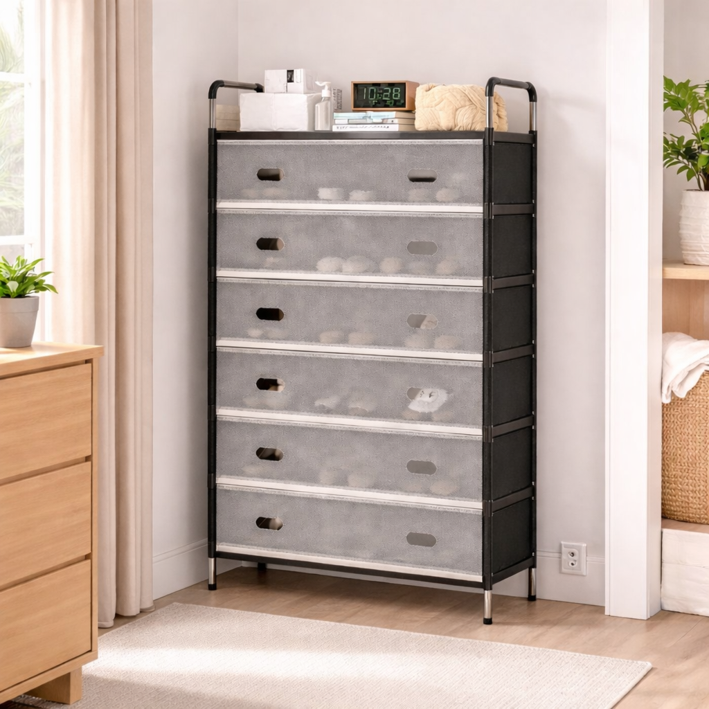 جزامة  6 أرفف 7 شيلف بقوائم معدن مع غطاء عازل للأتربة