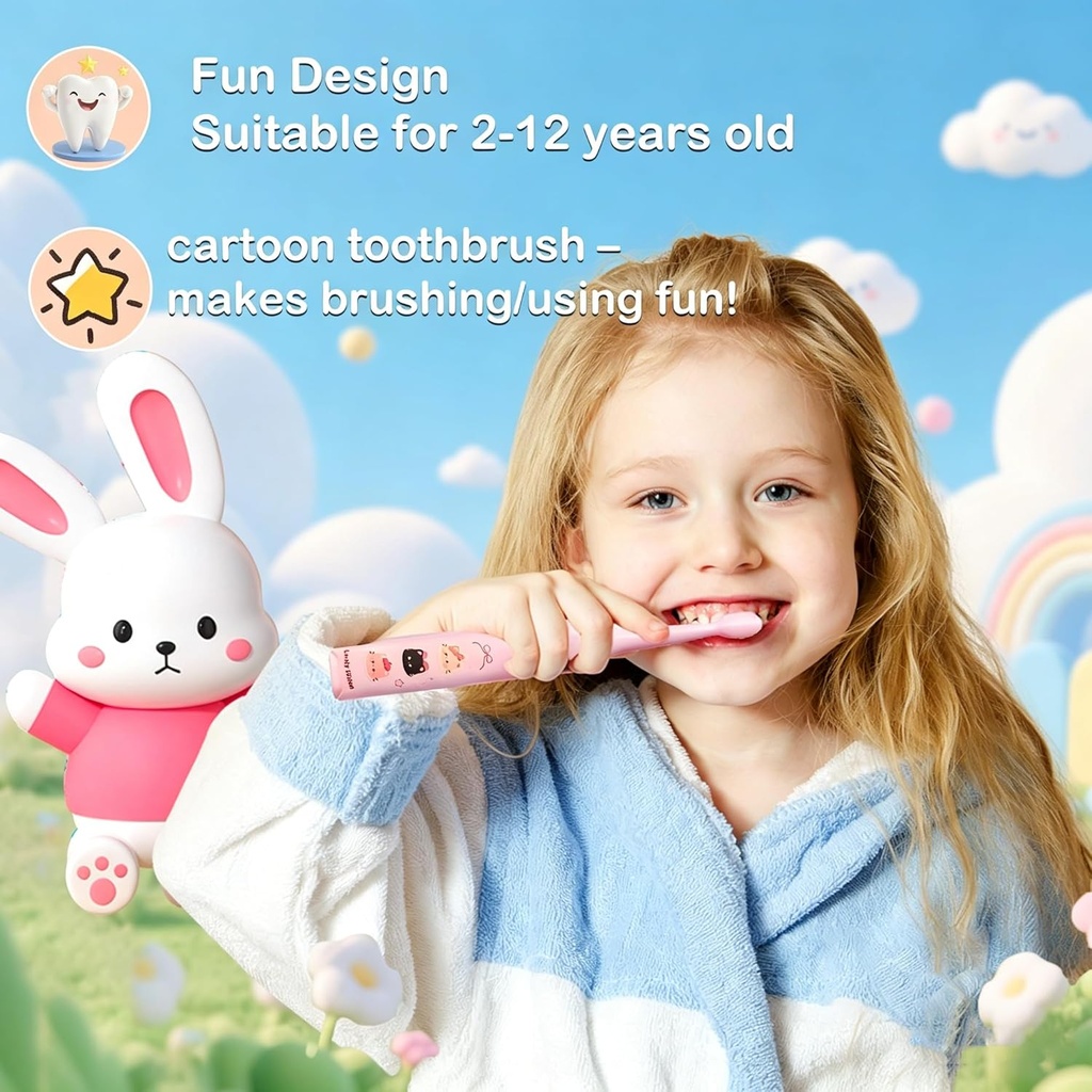 فرشة أسنان كهربائية للأطفال بتصميم كرتوني و 6 رؤوس قابلة للتبديل وخمسة أوضاع للتنظيف
