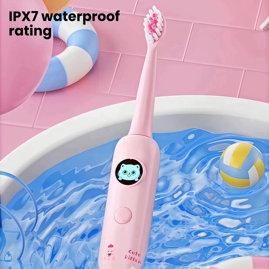 فرشة أسنان كهربائية للأطفال بتصميم كرتوني و 6 رؤوس قابلة للتبديل وخمسة أوضاع للتنظيف