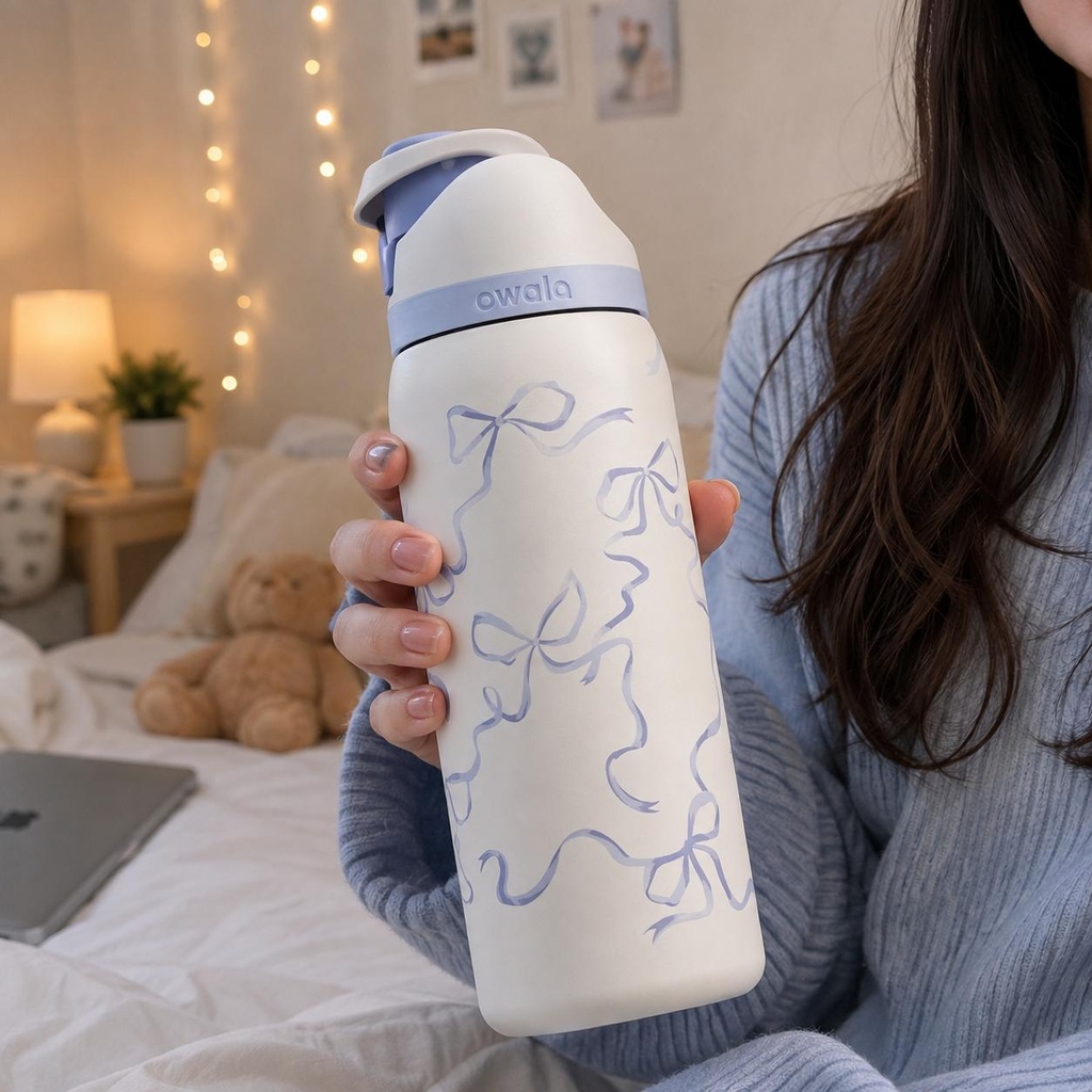 زجاجة مياه Owala ستانلس ستيل معزولة برسومات مختلفة سعة 745 مل بفتحة شرب مزدوجة