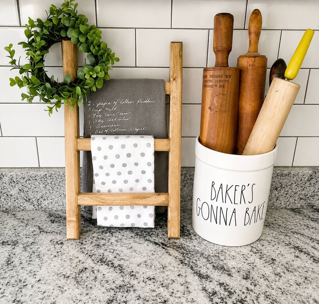 سلم فوط خشب ديكور 3 درجات لتنظيم فوط المطبخ