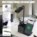 أباجورة مكتب LED 4 في 1 بشاحن لاسلكي وحامل موبايل وأقلام مع 3 درجات إضاءة