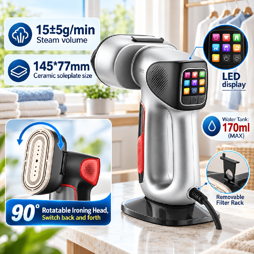 مكواة بخار ستاير وملابس DSP KD1399 بتقنية شفط القماش 3 في 1 بقوة 1350 وات وشاشة LED