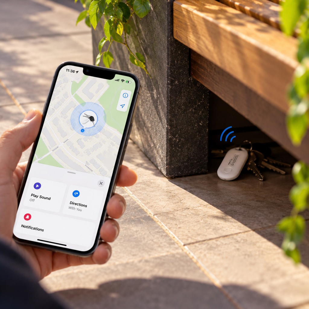 جهاز تتبع ذكي FineIn Tag للمفاتيح والشنط والأغراض الشخصية متوافق مع Apple Find My للآيفون