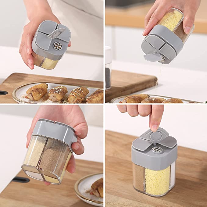 ملاحة توابل شفافة 4 في 1 بغطاء لكل قسم