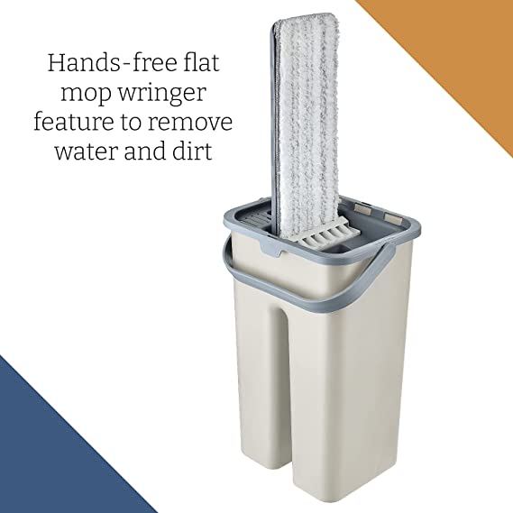 طقم مساحة تنظيف قابلة للفصل والدوران 360 درجة وتعديل الطول مع جردل للعصر 8 لتر