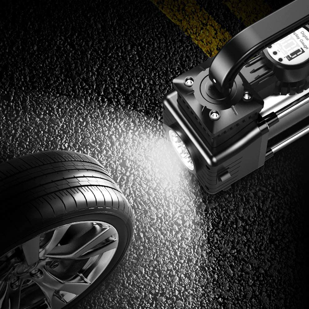 منفاخ كومبريسور كاوتش سيارة عداد ديجيتال دقيق ضغط قوي وسريع ومزود بكشاف