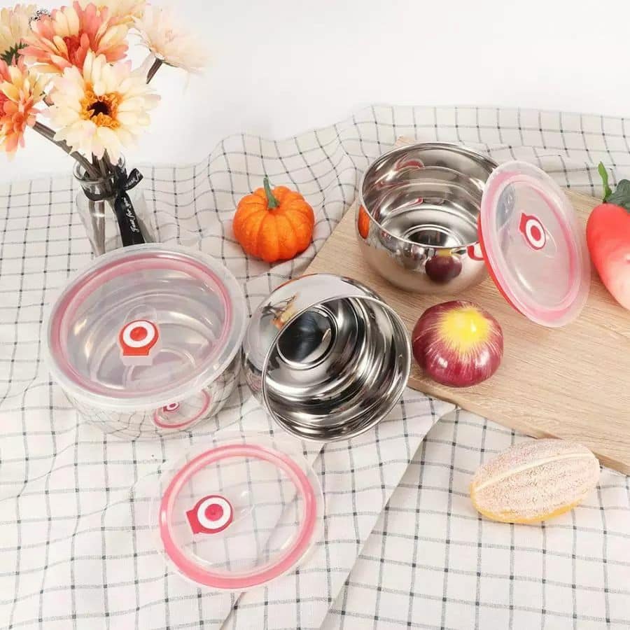 طقم ثلاجة استانلس بغطاء محكم الغلق 3 قطع بأحجام مختلفة