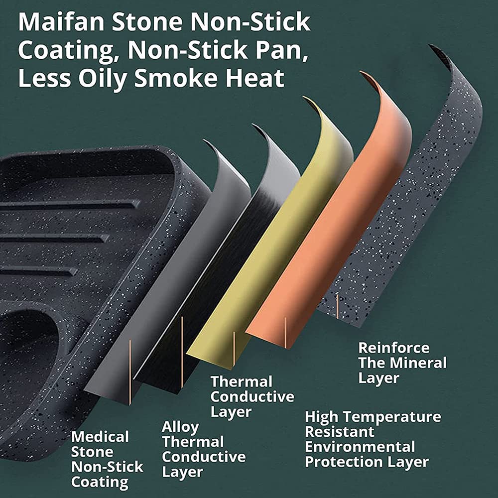 طاسة ألومنيوم طبقة جرانيبت 3 أقسام ثقيلة بمقبض خشبي لقلي البيض والبرجر وشرائح اللحم