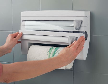 حامل مطبخ رباعي متعدد الأستخدامات للمناديل والفويل والأكياس البلاستيكية