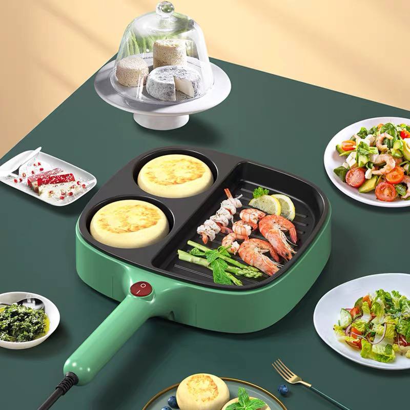 جريل كهربائي غير لاصق للأكل 3 أقسام لقلي البيض وعمل البان كيك وتسوية شرائح اللحم