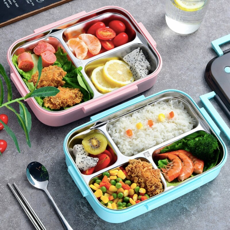 لانش بوكس حافظ للحرارة بغطاء محكم للغلق 3 اقسام مزود بمعالق