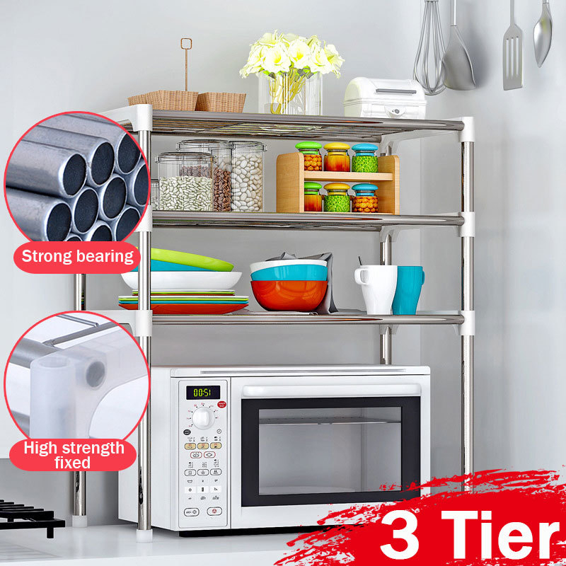 أستاند ومنظم وحامل 3 أرفف للميكرويف وأدوات الحمام معدن