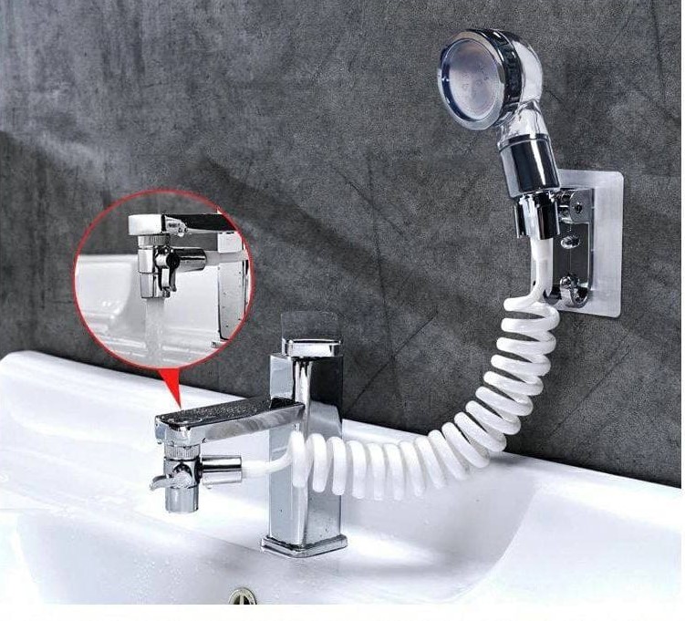 وصلة دش حنفية الحوض المتحرك مع حامل دبل فيس