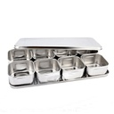 صينية استانليس ستيل بغطاء وثمانية اطباق للتسالي والمكسرات والتوابل والفاكهة المجففة