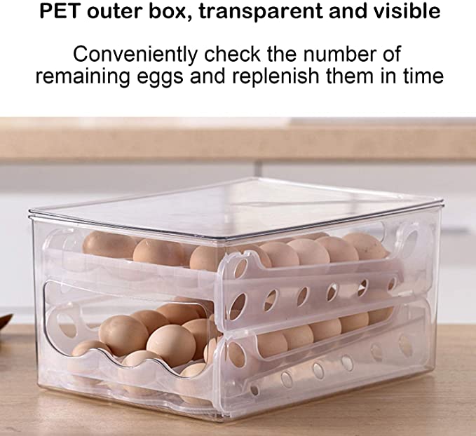 علبة بيض كبيره ٢ دور شفافة بغطاء وفتحات تهوية لتخزين البيض في الثلاجة