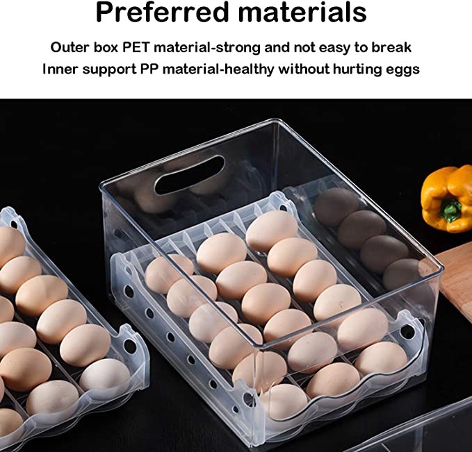 علبة بيض كبيره ٢ دور شفافة بغطاء وفتحات تهوية لتخزين البيض في الثلاجة