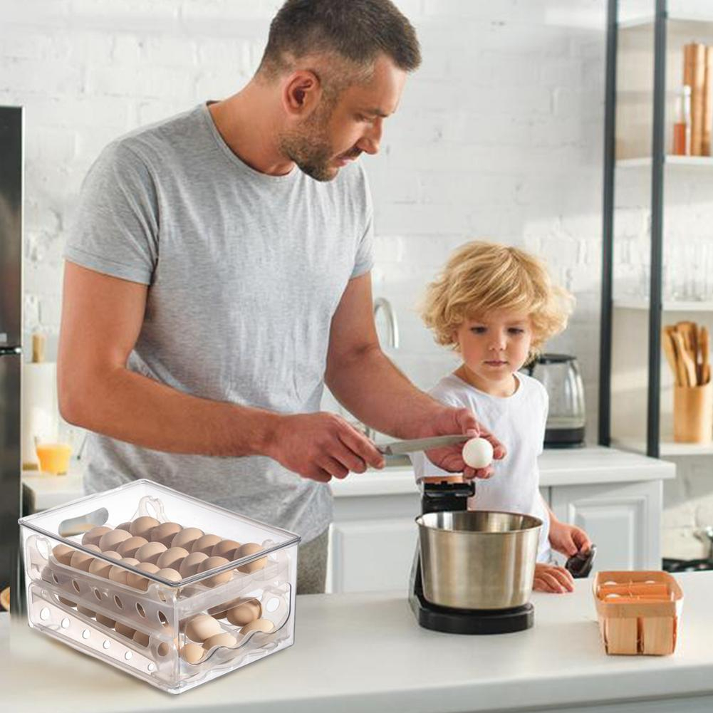 علبة بيض كبيره ٢ دور شفافة بغطاء وفتحات تهوية لتخزين البيض في الثلاجة