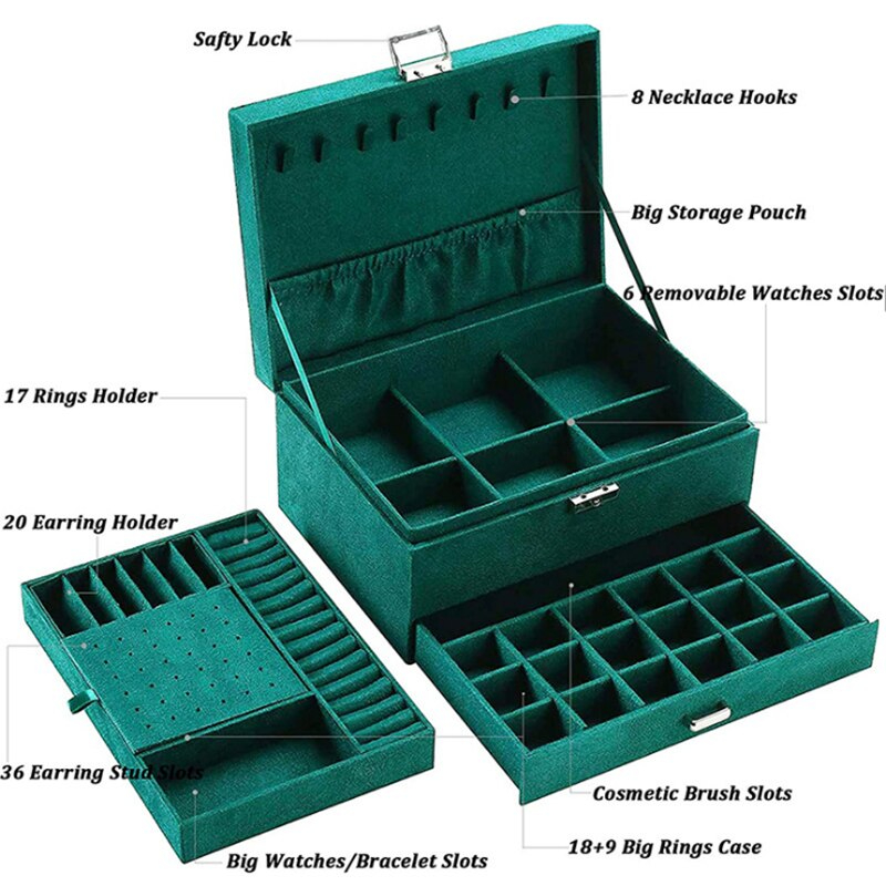 صندوق تنظيم المجوهرات والإكسسوارات الكبير والأنيق