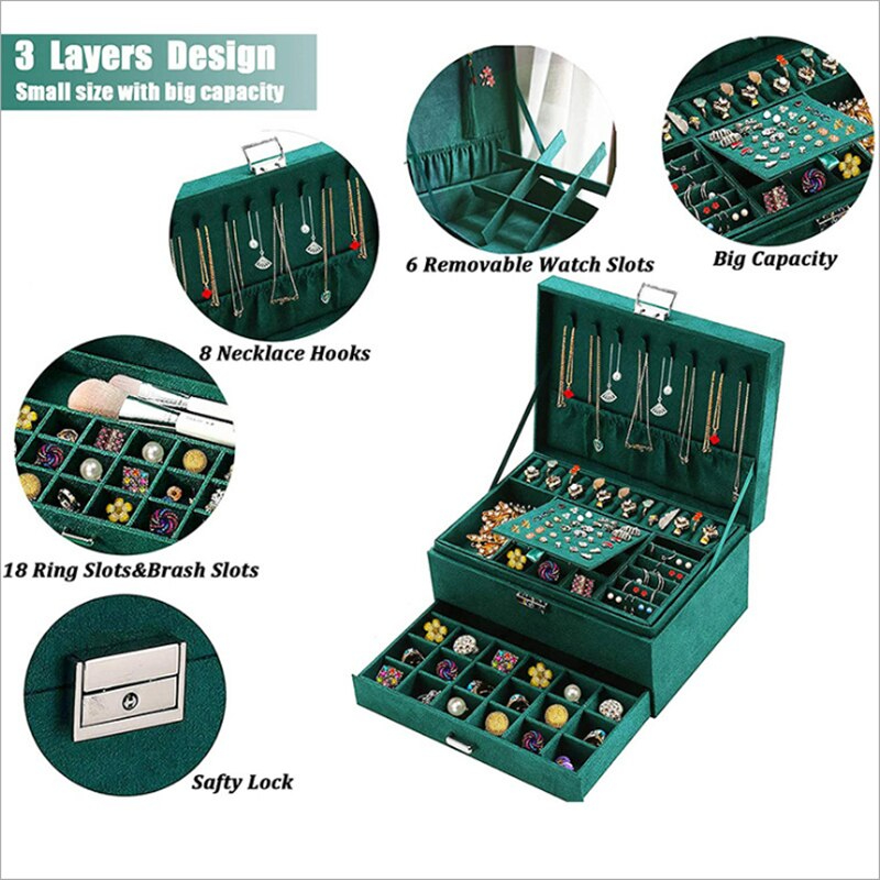 صندوق تنظيم المجوهرات والإكسسوارات الكبير والأنيق