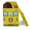 بوف ومقعد للأطفال ولتخزين الألعاب شكل اتوبيس مدرسة قابل للطي