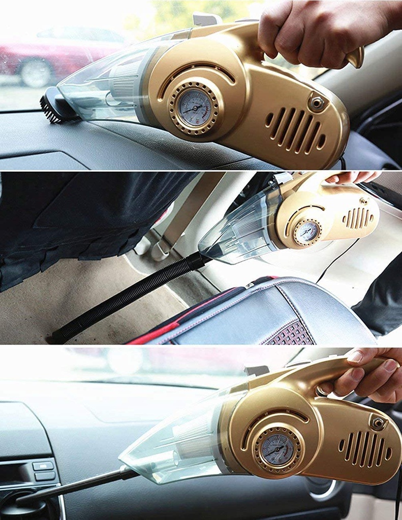 مكنسة سيارة ومنفاخ كومبريسور بشاشة رقمية لقياس ضغط الهواء وكشاف في جهاز واحد