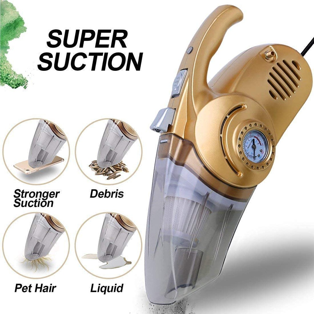 مكنسة سيارة ومنفاخ كومبريسور بشاشة رقمية لقياس ضغط الهواء وكشاف في جهاز واحد