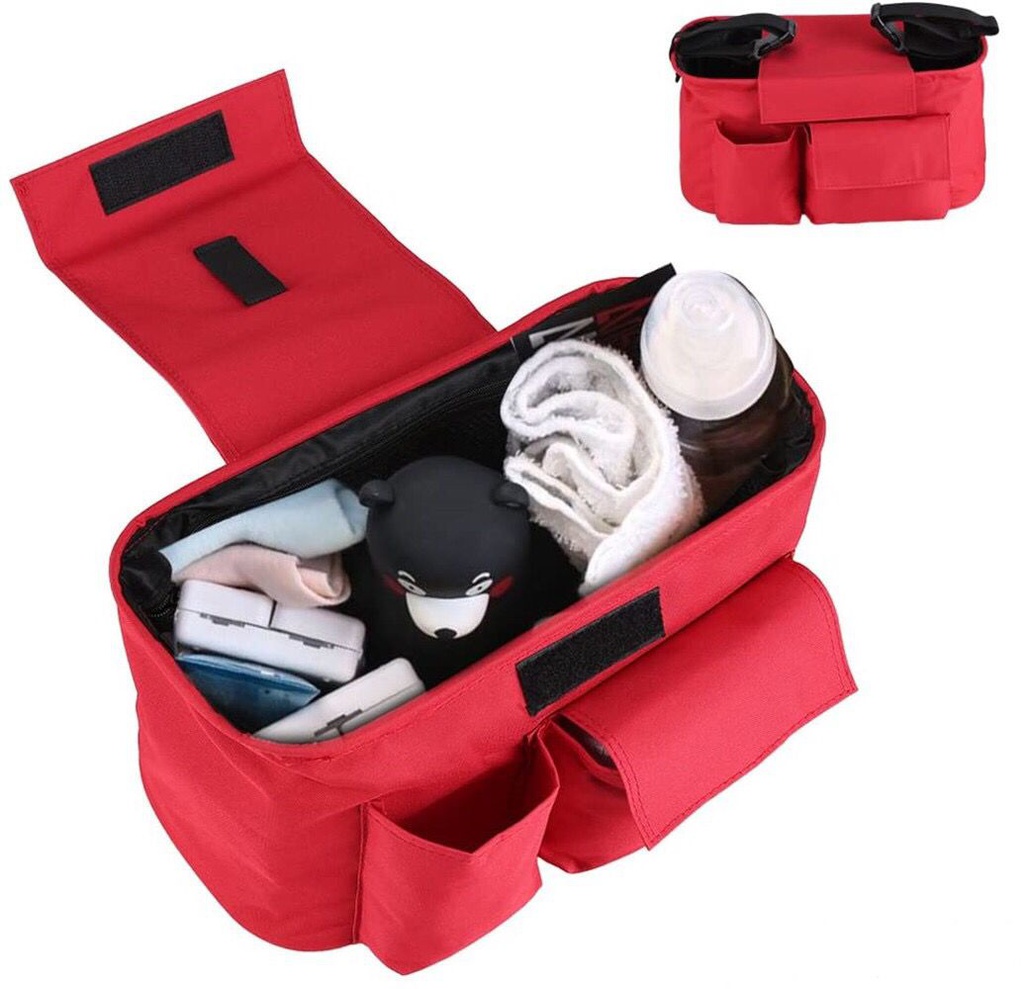 شنطة ومنظم لعربة الاطفال كبير مزود ب 6 جيب مع غطاء للحفاظ علي ما يحتويه للحفاضات والمناديل والادويه والأكواب