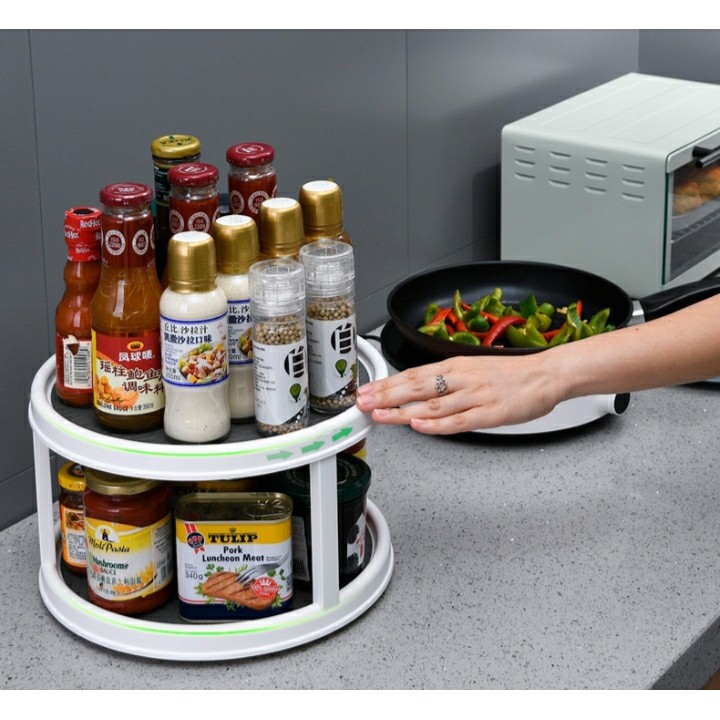 صينية تخزين دوارة 2 دور للتنظيم في المطبخ او الثلاجة او الحمام