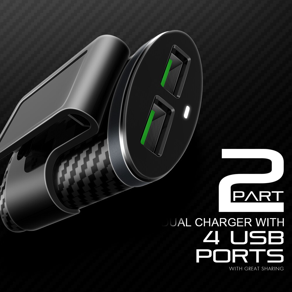 شاحن سيارة سريع بأربع منافذ يو اس بي لجميع لجميع الأنواع بكابل متر