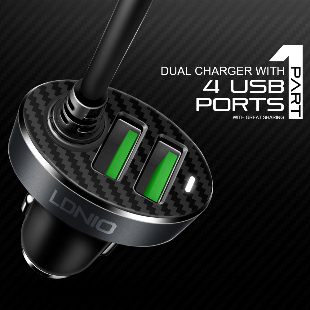 شاحن سيارة سريع بأربع منافذ يو اس بي لجميع لجميع الأنواع بكابل متر