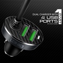 شاحن سيارة سريع بأربع منافذ يو اس بي لجميع لجميع الأنواع بكابل متر