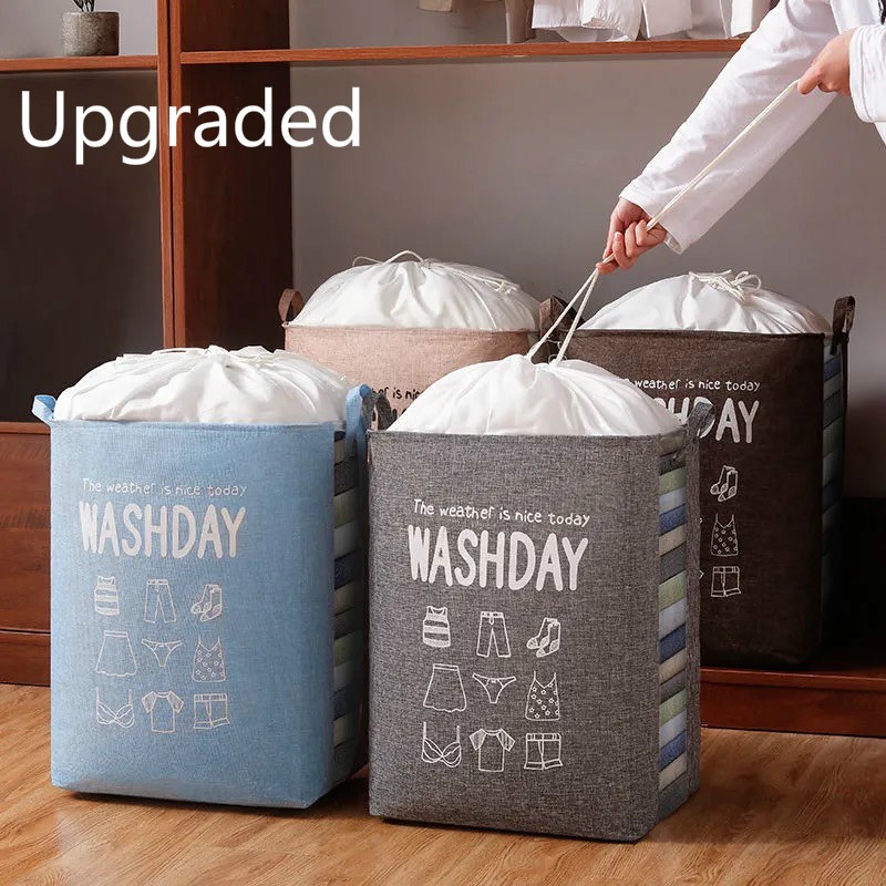 سلة مربعة بغطاء وجوانب شفافة للغسيل وتخزين البطاطين واللحاف