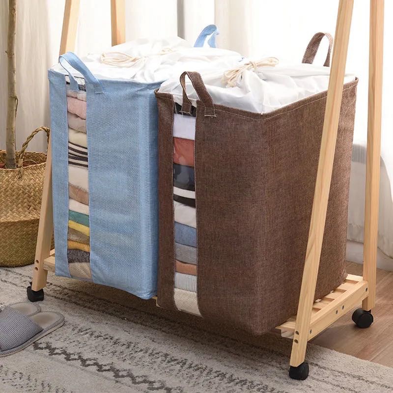 سلة مربعة بغطاء وجوانب شفافة للغسيل وتخزين البطاطين واللحاف