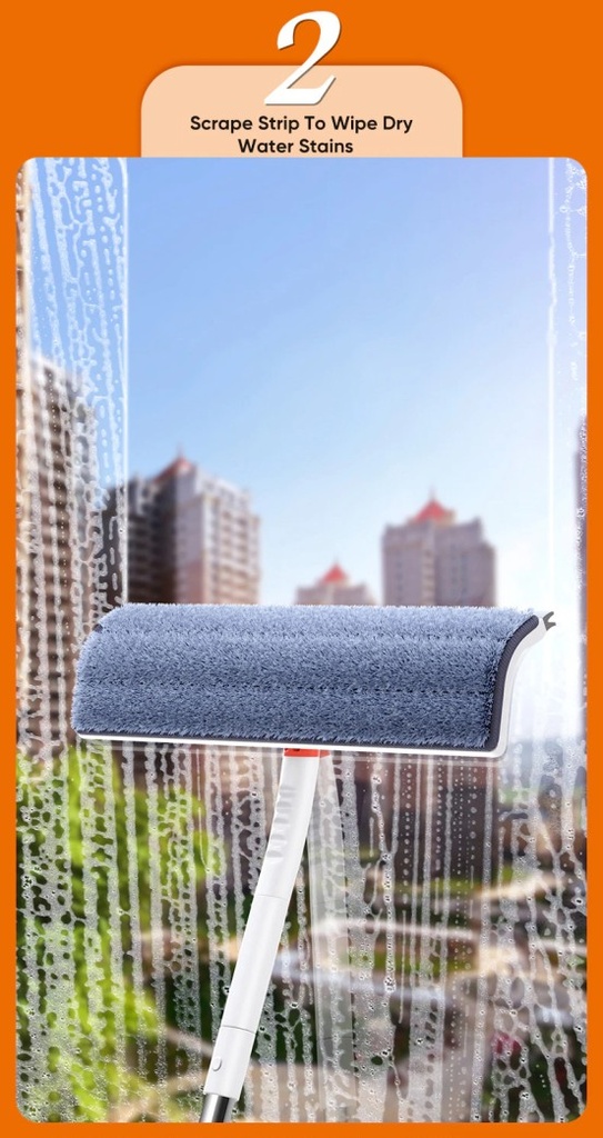 مساحة زجاج تميل 180 درجة للوصول للزوايا والأماكن الصعبة بيد قابلة لتعديل الطول