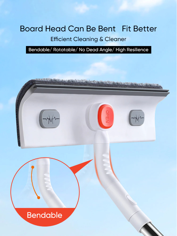 مساحة زجاج تميل 180 درجة للوصول للزوايا والأماكن الصعبة بيد قابلة لتعديل الطول