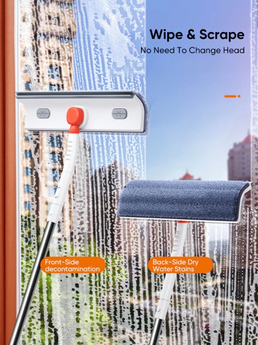 مساحة زجاج تميل 180 درجة للوصول للزوايا والأماكن الصعبة بيد قابلة لتعديل الطول